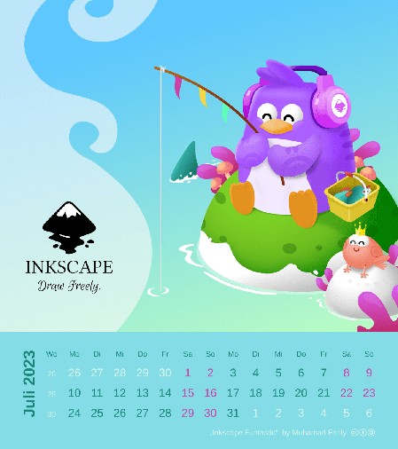 Kalenderblatt Juli 2023: „Inkscape Funtastic“ von Muhamad Farlly (Lizenz: CC-By-SA 4.0) – Vorschau