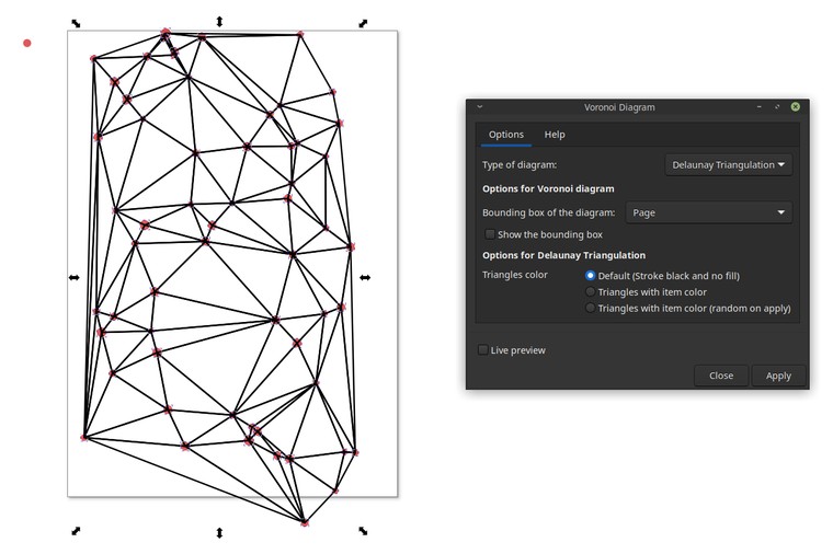Extension settings for creating Delaunay triangles from selected objects