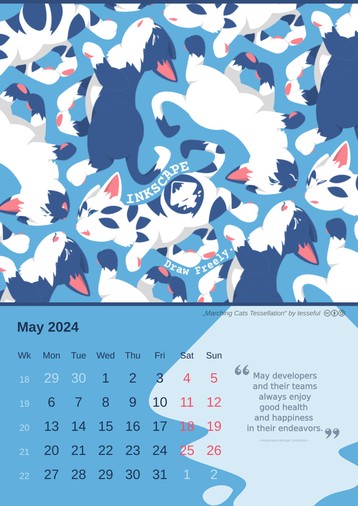 Inkscape calendar May 2024: „Marching Cats Tesselation“ by tesseful (License: CC-By-SA 4.0) – Preview