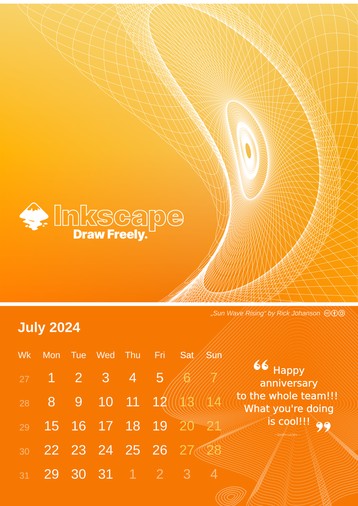 Inkscape calendar July 2024: „Sun Wave Rising“ by Rick Johanson (License: CC-By-SA 4.0) – Preview