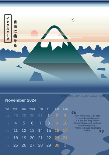 Inkscape calendar November 2024: „The Way of the Vector“ by Adrien Marceau (License: CC-By-SA 4.0) – Preview