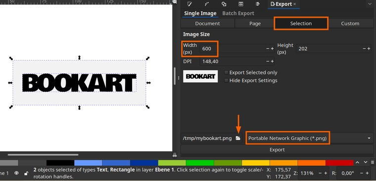 Inkscape's PNG export dialog)